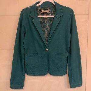 Daytrip collared blazer type jacket, soft fabric on the front with a lace back